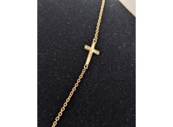 Simple Off-center Sterling Silver Cross Necklace 18'