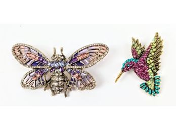 Butterfly And Hummingbird Rhinestone Brooches - About 2' Each
