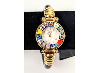Gorgeous Eye Catching Venetian Millefiori Art Glass Beads Italian Clamper Watch