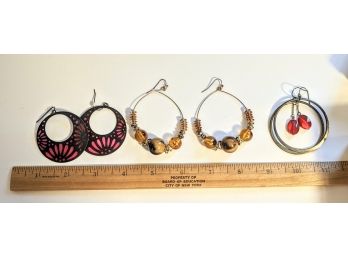 Set Of Three Colorful Hoop Earrings