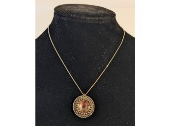 Brilliant Brass Necklace Centered With A Large Orange Stone
