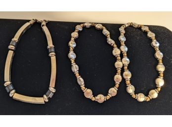 3 Interesting Silver And Gold Colored Bead Bracelets