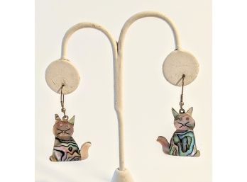 Sweet Natural Abalone Shell Kitten Earrings From Mexico