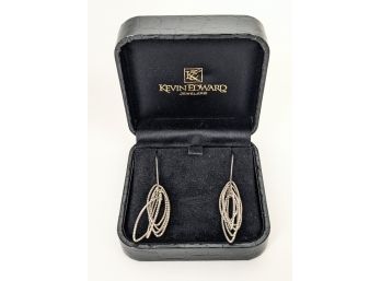 Gorgeous Sparkly Italian Sterling Silver Earrings Brand New Original Box Kevin Edwards ~ 1.5'