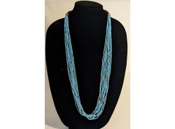Baby Blue And Brown Multi-strand Seed Bead Necklace