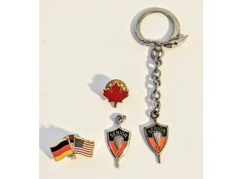 Assortment Of Keychains And Pins From Different Countries