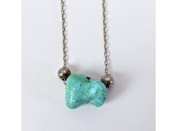 Sterling Silver Necklace With A Small Turquoise Stone