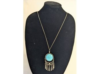 Matching Silver And Turquoise Necklace And Earrings Combo By Paparazzi