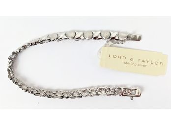 $60 Lord And Taylor Heart Link Sterling Silver Bracelet 7.5'