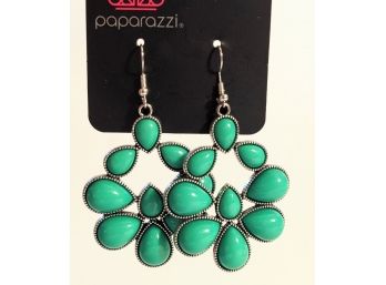 Blue-green Stone And Silver Small Loop Paparazzi Pierce Earrings