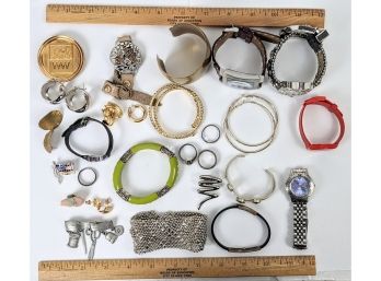 Assortment Of Brilliant Costume Jewelry, Pins, Brooches And Bracelets