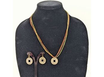 Chinese Coins Earrings And Necklace Matched Set