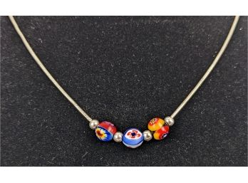 Milifiori Art Glass Beads On A Sterling Necklace 18'
