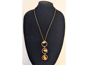 Very Long Hoop Necklace With Orange Stones