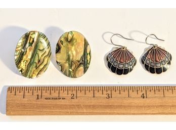 Oval And Seashell Natural Abalone Shell Earrings