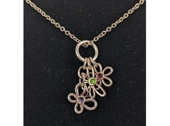 Italian Sterling Flower And Butterfly Necklace 18' Marked