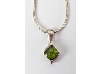 Sterling Silver Peridot Pendant On Sterling Snake Necklace