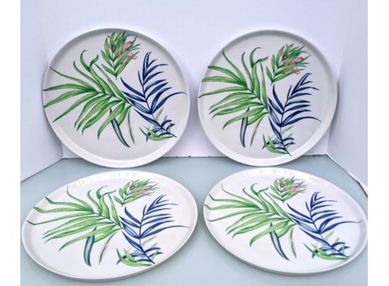 Four Limoges 'hibiscus- Tahiti' Dinner Plates By Patrick Frey For Philippe Deshoulieres, Paris