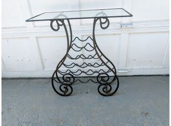 Metal Scroll Table And Wine Holder With Glass Top - Very Light Weight.