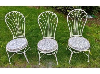 Trio Of Very Nice Vintage Lawn Chairs, Freshly Painted With Cushions-