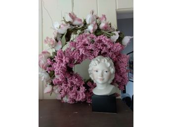 Porcelain Bust Signed By Cybis With Two Spring, Floral Wreaths