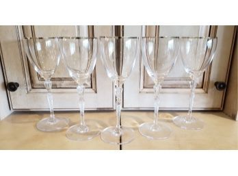 Set Of Five Silver Rimmed Royal Doulton Wine Glasses