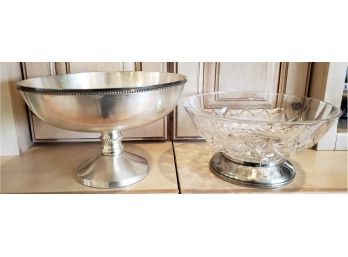 For Your Outdoor Entertaining! Lovely Metal Footed Bowl And Crystal Footed Bowl