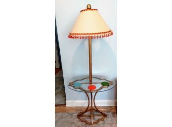 Floor Lamp In Table With Gilt Metal And Fringe Shade Plus 3 Leather Coasters