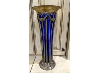 Sheffield Silver-on - Copper Cobalt Blue Glass Vase Neo Classical Or Art Deco ?