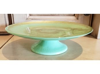 Vintage Footed Plate In Jadeite Colored Glass With Gilt Paint