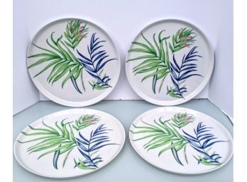 Four Limoges 'hibiscus- Tahiti' Dinner Plates By Patrick Frey For Philippe Deshoulieres, Paris