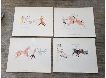 A Third Group Of Sioux Indian Drawings With Warriors And Horses