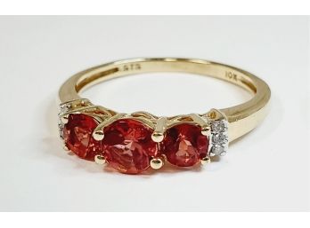 10k Yellow Gold Ruby Red Stone  And Diamonds