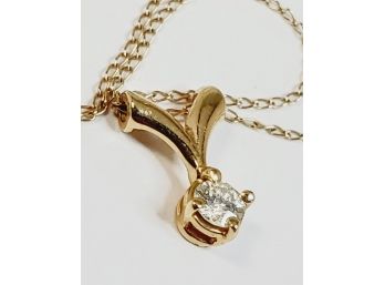 14k Yellow Gold Necklace With 14k Gold Diamond Pendant