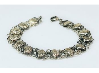 Vintage Sterling Silver Sea Shell Link Bracelet