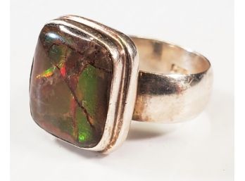 Vintager Sterling Silver 925 & Ammolite Or Labradorite Ladies Stone Ring