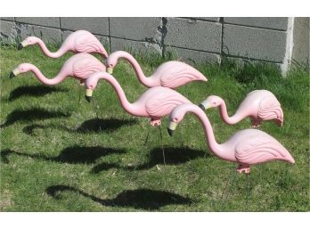 Vintage Lot Of Six Pink Flamingo Lawn Ornaments