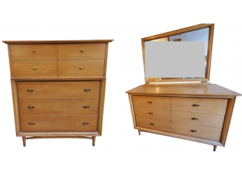 All Original Vintage Mid Century Modern Kroehler Furniture - Dresser With Mirror & Man's Dresser