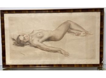 Antique Vintage Framed Reclining Female Nude Lithograph Colored Print By Ducher & Mathieu Paris