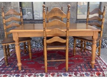 Vintage Sturdy Solid Wood French Farm Country Dining Table 4 Ladderback Chairs