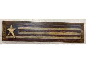 Folk Art Handmade Hand-painted Wood USA American Flag Simplified Repurposed From Old Chest Of Drawer Front