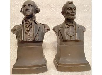 Vintage Pair Of Bookends Bust President George Washington Abraham Lincoln Crescent Metal Works 1932 Newark NJ