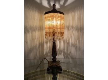 Contemporary Art Nouveau Boudoir Table Lamp Beaded Shade Yellow Gold Clear