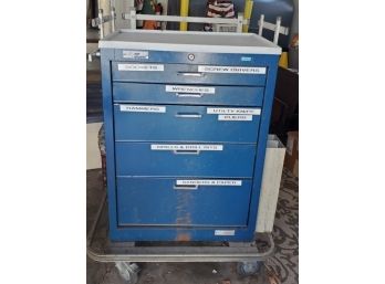 Large Top Drawer 5- Drawer Tool Chest With Tools On A Wheeled Support Base