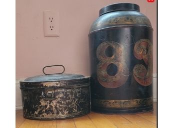 Two Antique Painted Tin Containers