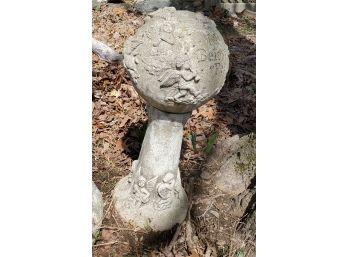 Vintage Cement Garden Statuary With Globe & Pedestal Decorated With Lovely Cherubs