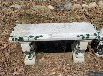 Vintage Solid Cement Garden Bench With Green Vines