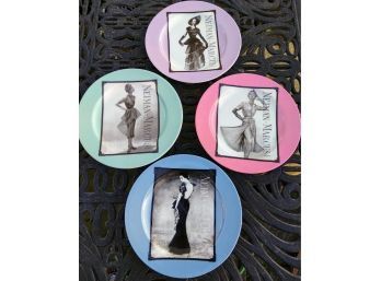 Set Of Four Vintage Multicolored Women In Fashion Plates From Neiman Marcus In Box