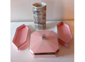Pretty Light Pink MCM Plates And Container With Lid And Villeroy And Boch Vase