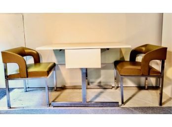 MCM Uber Cool Avocado Green Vinyl ? Chairs - White Folding Table (made In Canada) Exc. Condition For Age